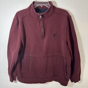 Nautica Sweatshirt Men's XL Maroon 1/4 Zip Pullover Logo Long Sleeve Band Collar